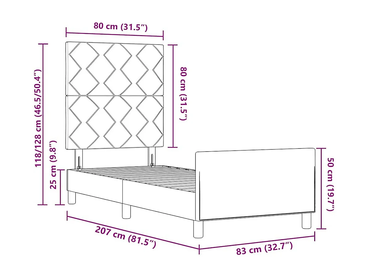 Cadre de lit avec tête de lit Bleu 80 x 200 cm tissu