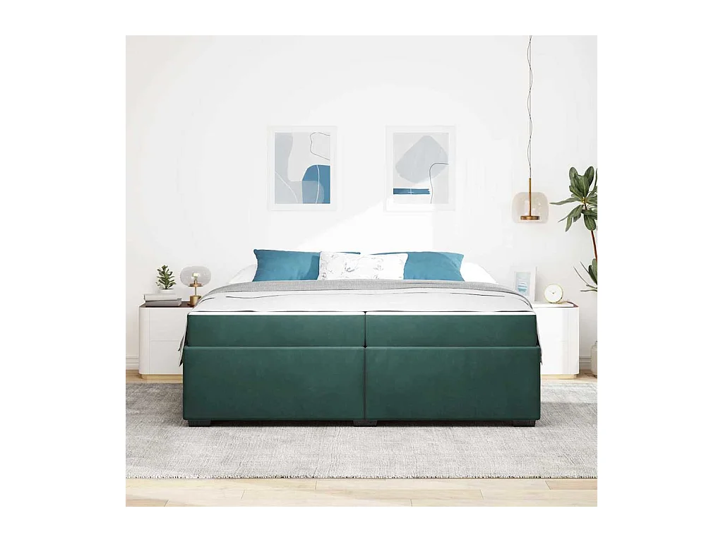 Cadre de lit avec matelas Vert foncé 200 x 200 cm Velours