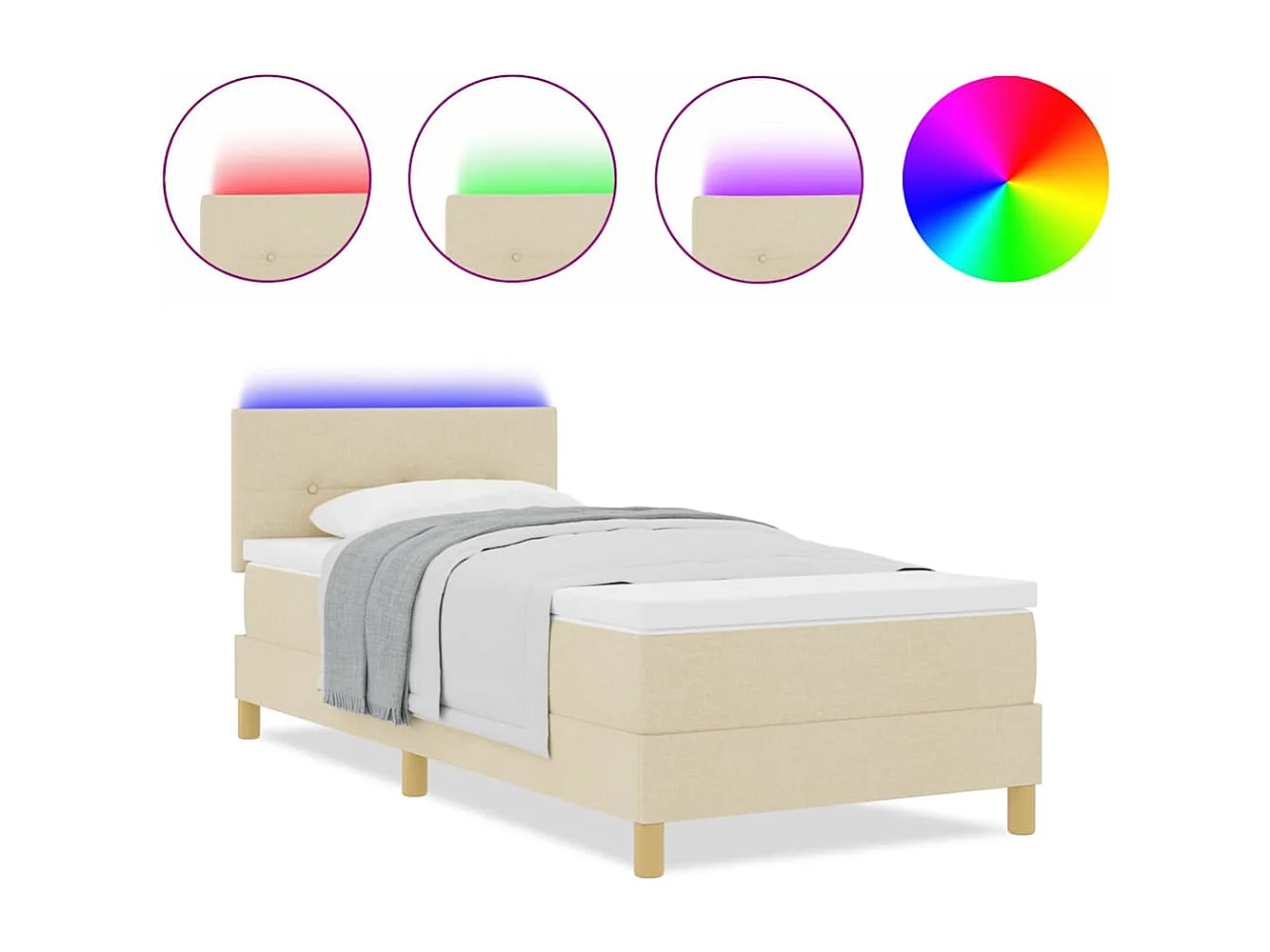 Cadre de lit avec matelas Crème 80 x 200 cm tissu