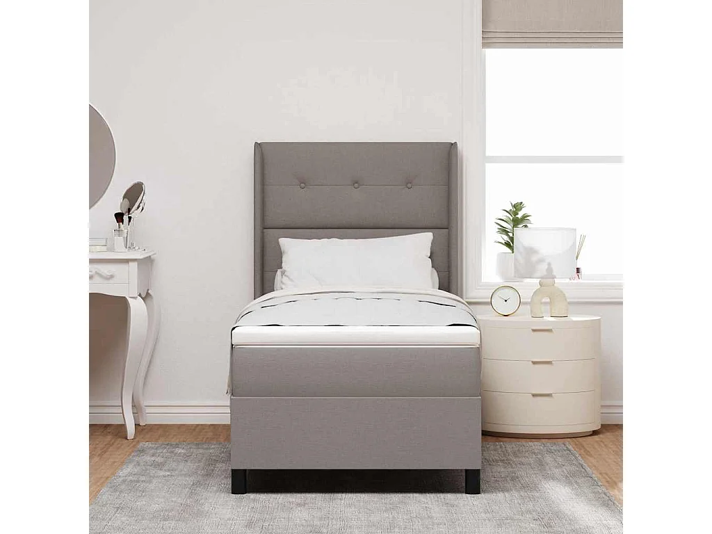 Cama tipo Box Spring con colchón Taupé 90 x 190 cm tela
