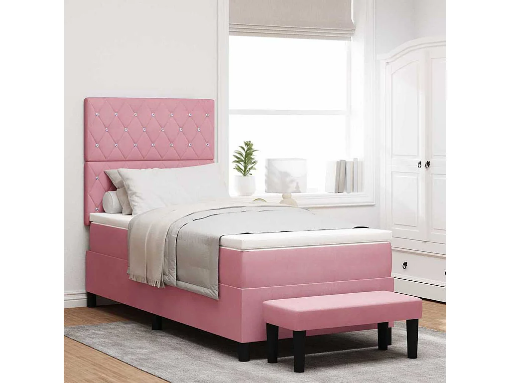 Cama tipo Box Spring con colchón Rosa 90 x 200 cm Terciopelo