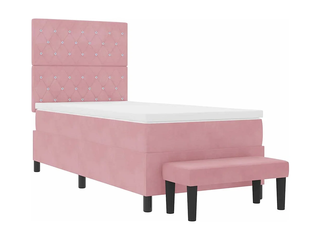Cama tipo Box Spring con colchón Rosa 90 x 200 cm Terciopelo