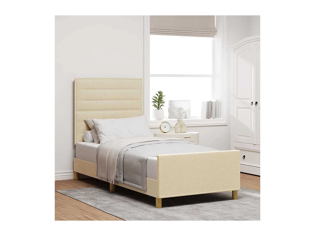 Cadre de lit avec tête de lit Crème 100 x 200 cm tissu