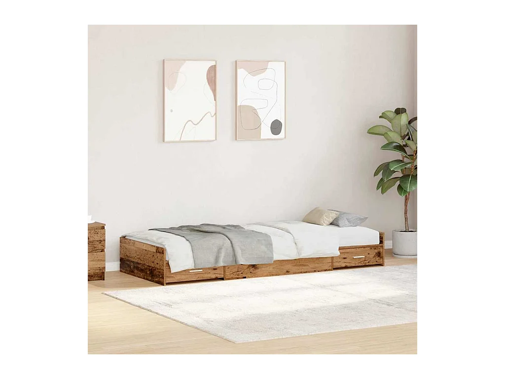 Cadre de lit avec rangement Bois Ancien 90 x 200 cm Bois d'ingénierie