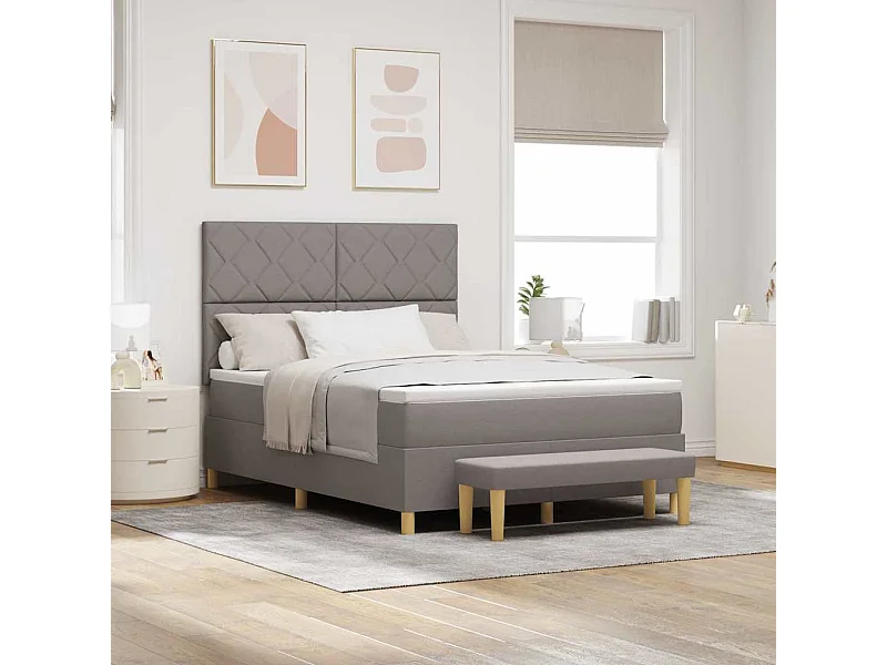 Cadre de lit avec matelas Taupe 140 x 190 cm tissu