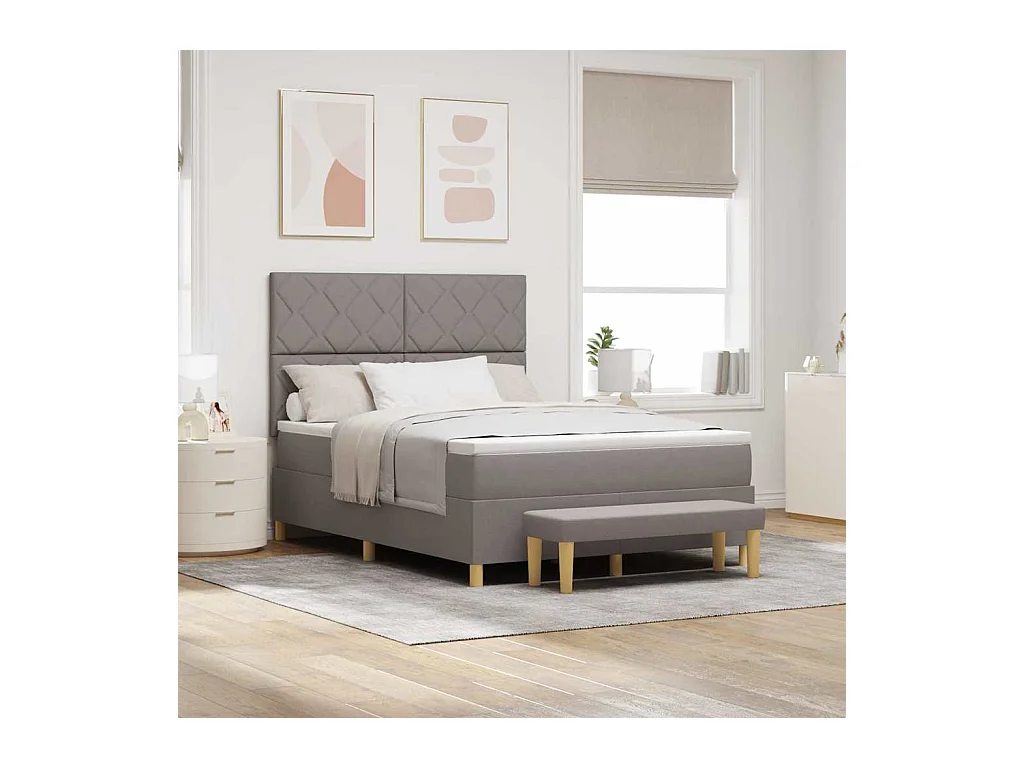 Cadre de lit avec matelas Taupe 140 x 190 cm tissu
