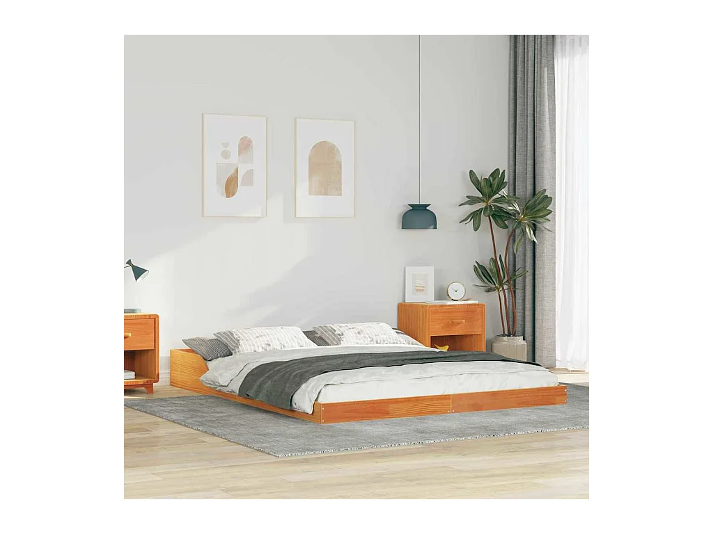 Cadre de lit Marron cire 160 x 220 cm Bois massif en pin