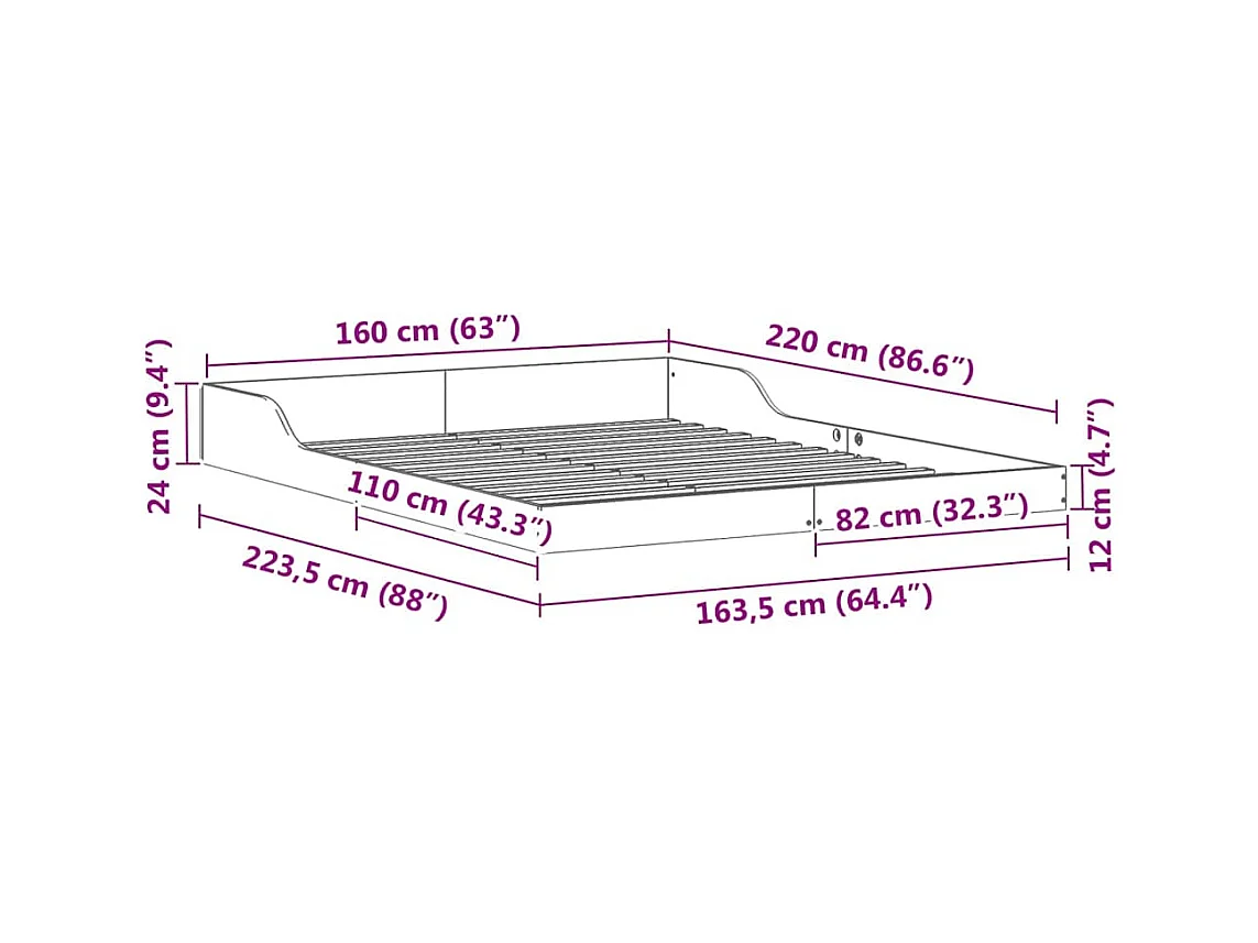 Cadre de lit Marron cire 160 x 220 cm Bois massif en pin