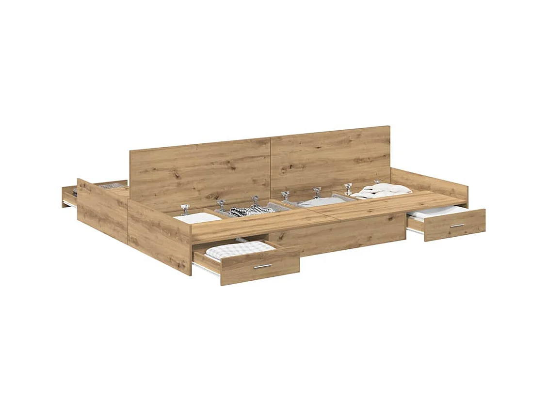 Cama con almacenamiento con cabecera Roble artisan 140 x 190 cm