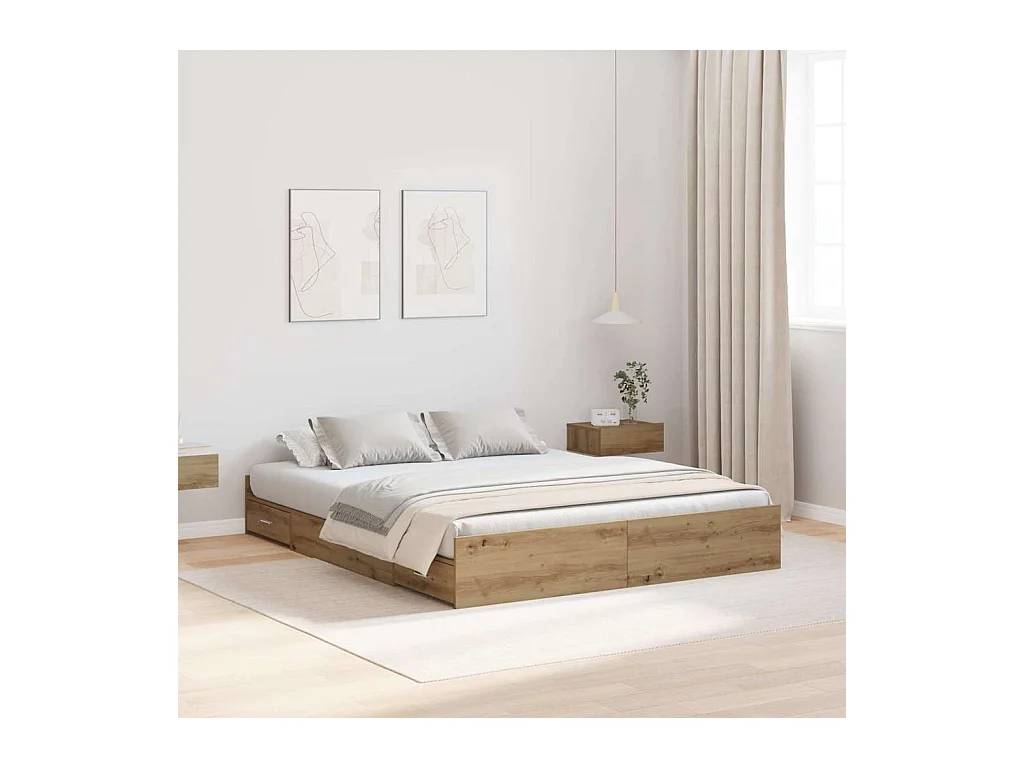 Estrado de cama com arrumação carvalho artisiano 140 x 190 cm