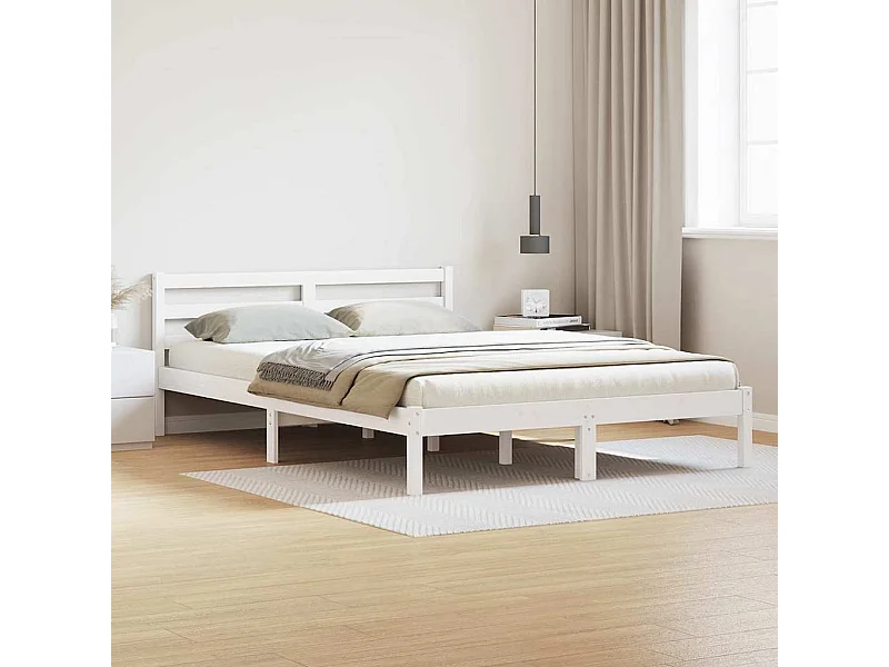 Cama com cabeceira Branco 220 x 140 cm Madeira de pinho maciça