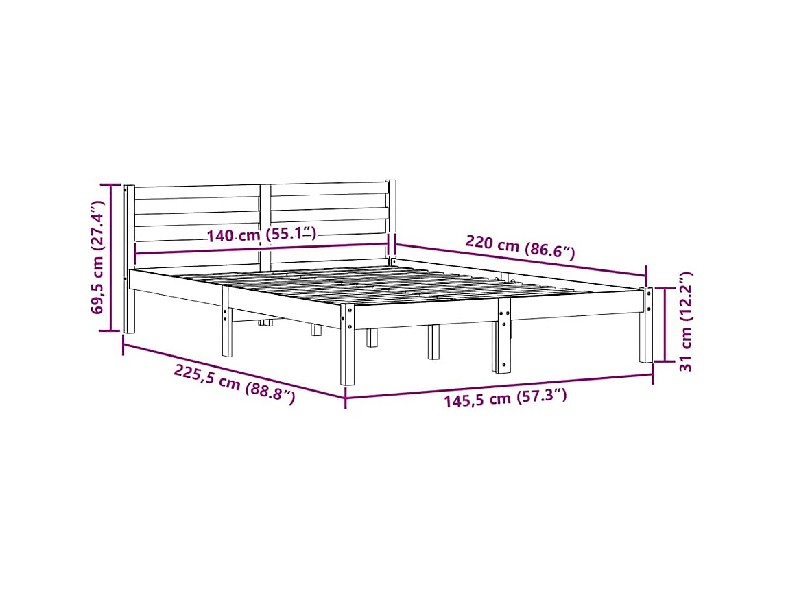 Cadre de lit Blanc 220 x 140 cm Bois massif en pin