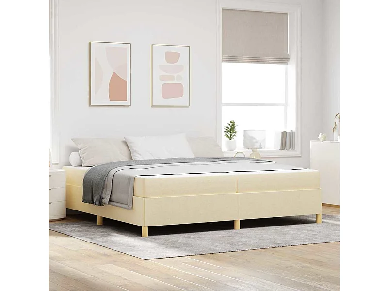 Cadre de lit avec matelas Blanc et crème 200 x 200 cm tissu
