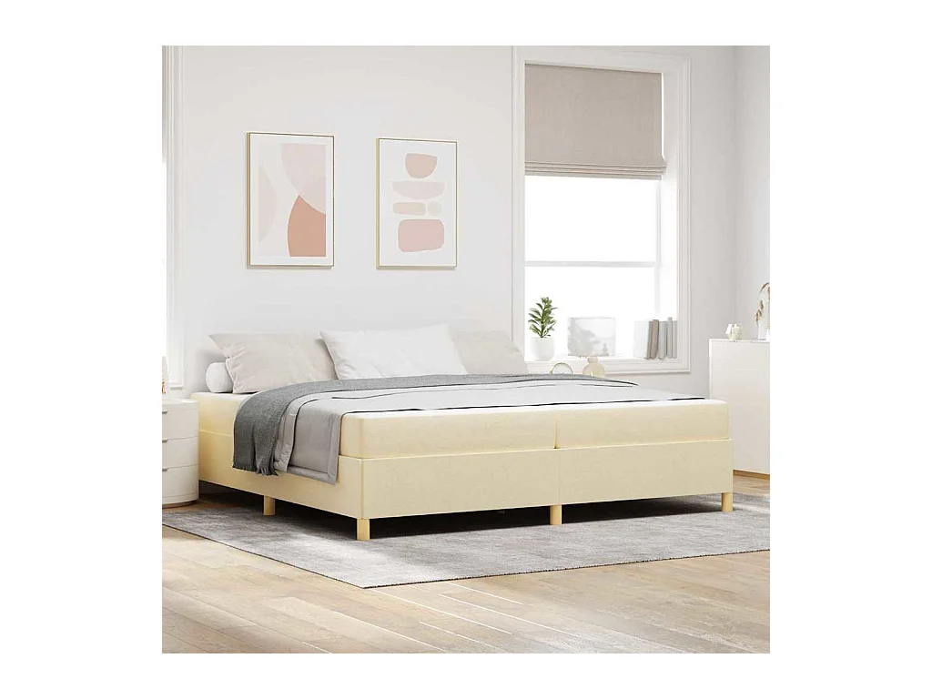 Cadre de lit avec matelas Blanc et crème 200 x 200 cm tissu