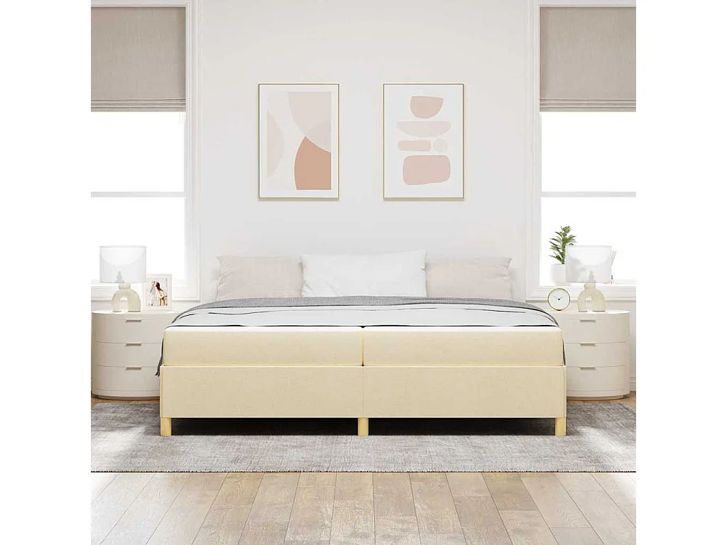 Cadre de lit avec matelas Blanc et crème 200 x 200 cm tissu