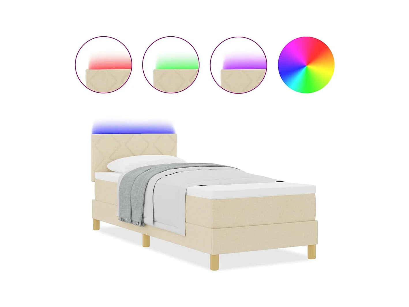 Cadre de lit avec matelas Crème 80 x 200 cm tissu