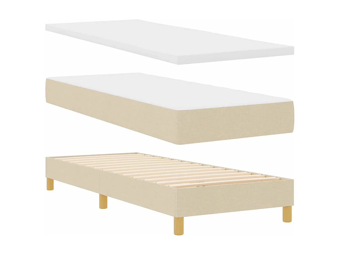 Cadre de lit avec matelas Crème 80 x 200 cm tissu