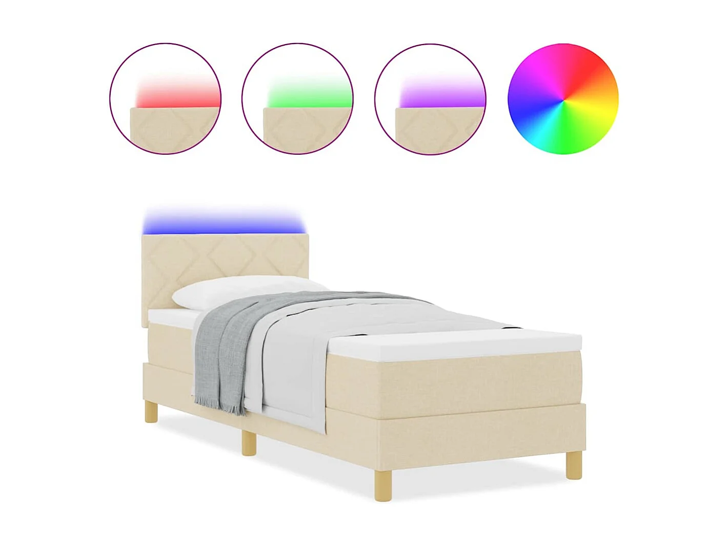 Cama tipo Box Spring con colchón Crema 80 x 200 cm tela