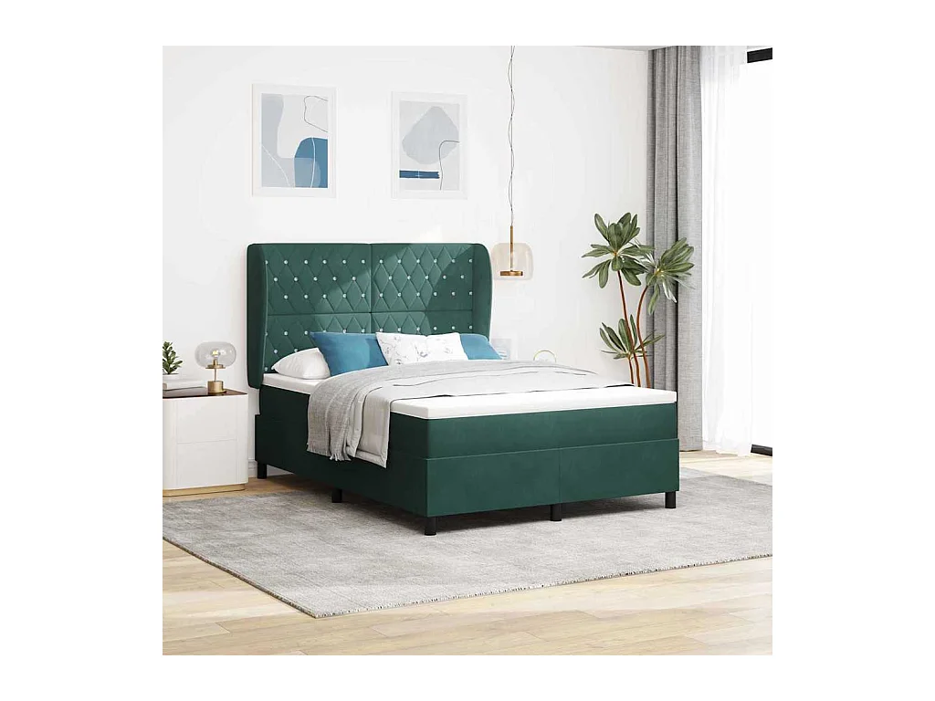 Cadre de lit avec matelas Vert foncé 140 x 190 cm Velours