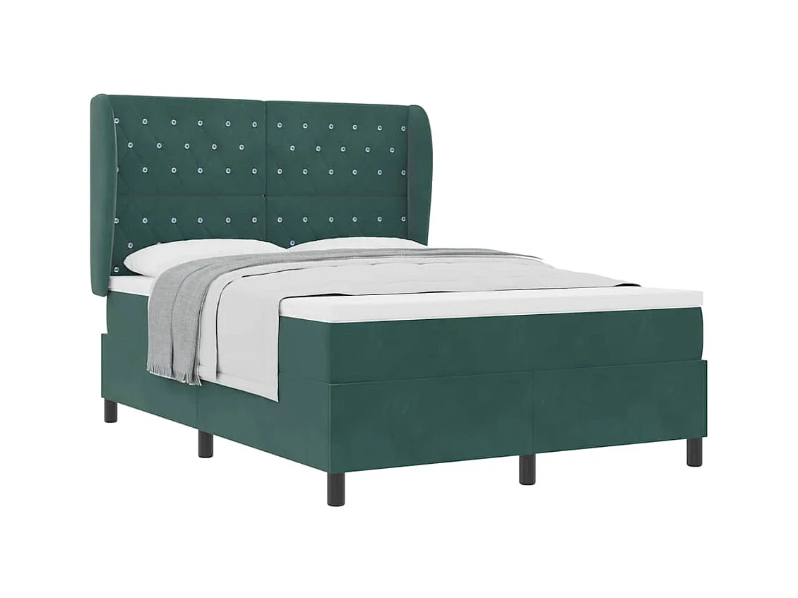 Cadre de lit avec matelas Vert foncé 140 x 190 cm Velours