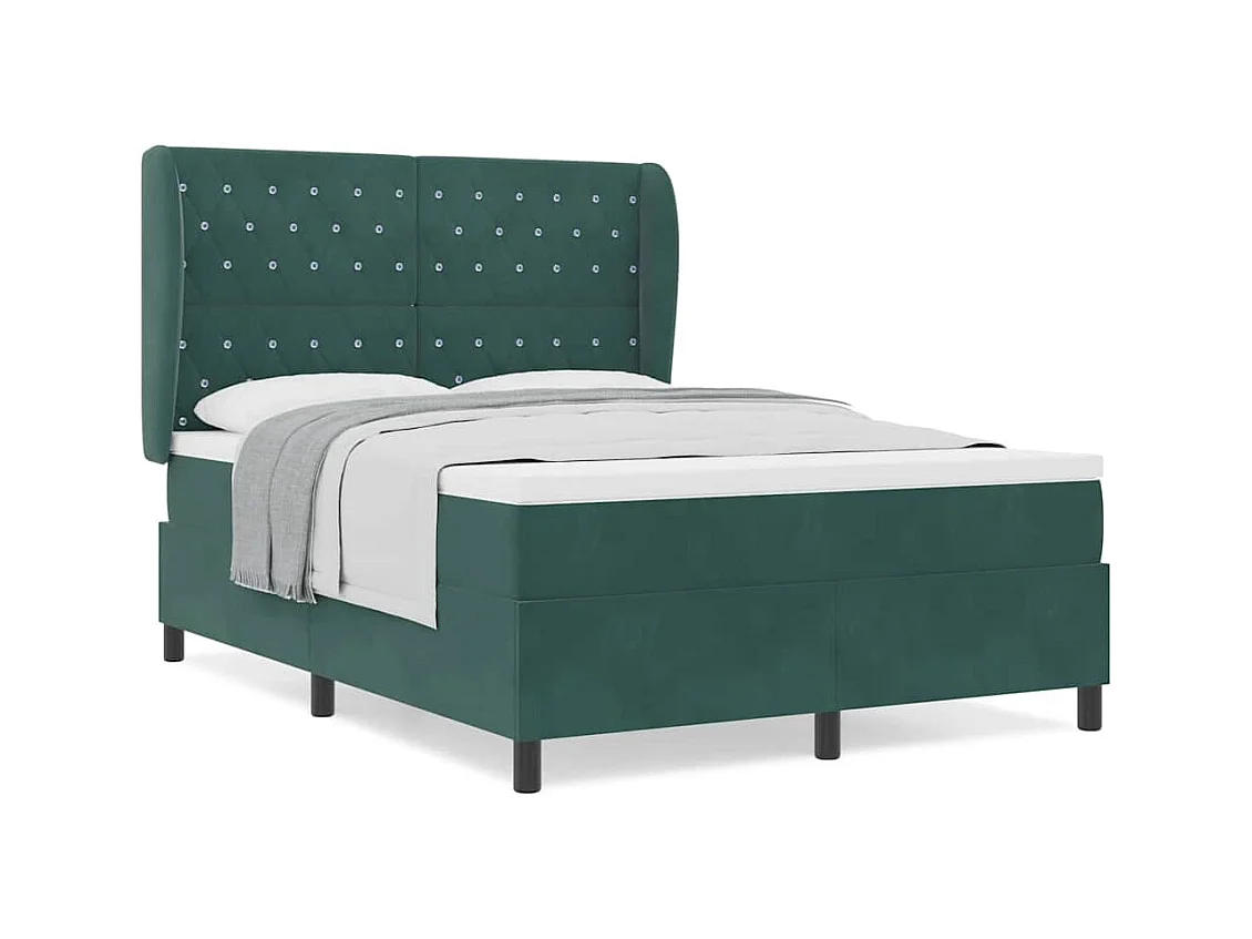 Cadre de lit avec matelas Vert foncé 140 x 190 cm Velours