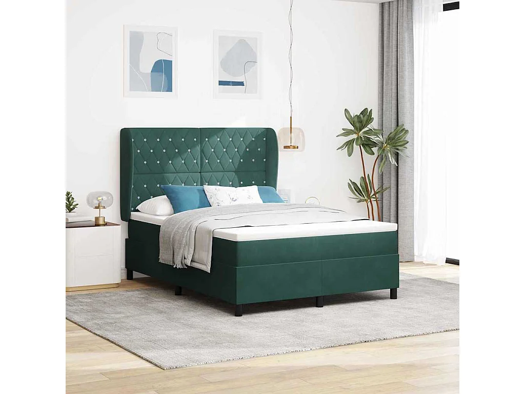 Cadre de lit avec matelas Vert foncé 140 x 190 cm Velours