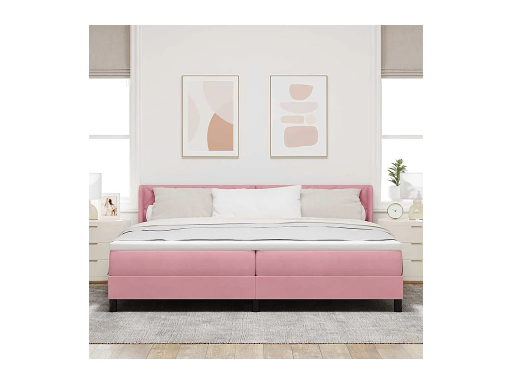 Cadre de lit avec matelas noir 100x200 cm en velours Rose