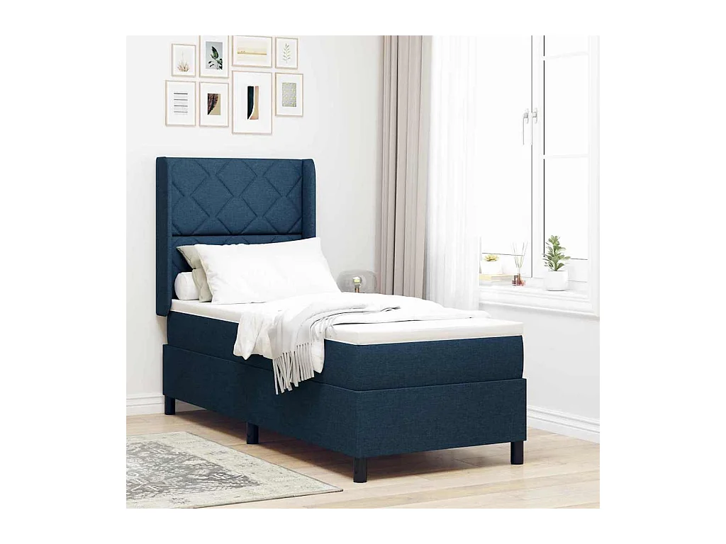 Cama Box com colchão com cabeceira Azul 90 x 190 cm tecido