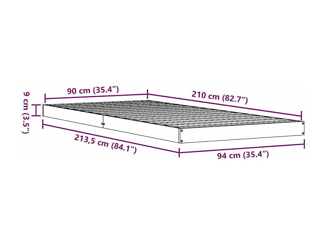Estructura de cama Blanco 90 x 210 cm Madera maciza de Pino