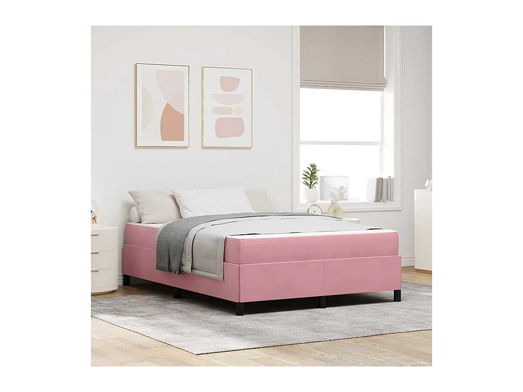 Cadre de lit avec matelas Rose et blanc 140 x 200 cm Velours