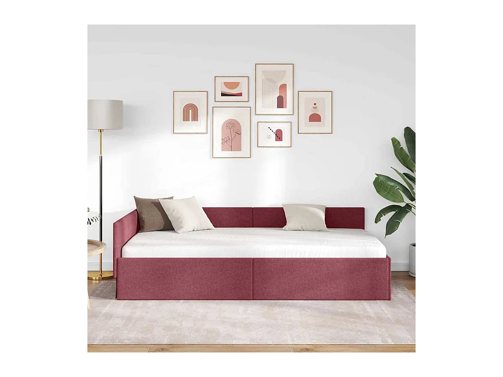 Cadre de lit d'angle Rouge bordeaux 90 x 190 cm
