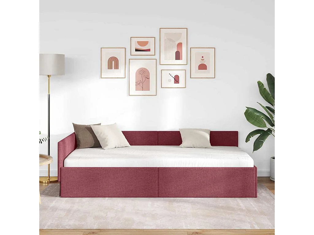Cadre de lit d'angle Rouge bordeaux 90 x 190 cm