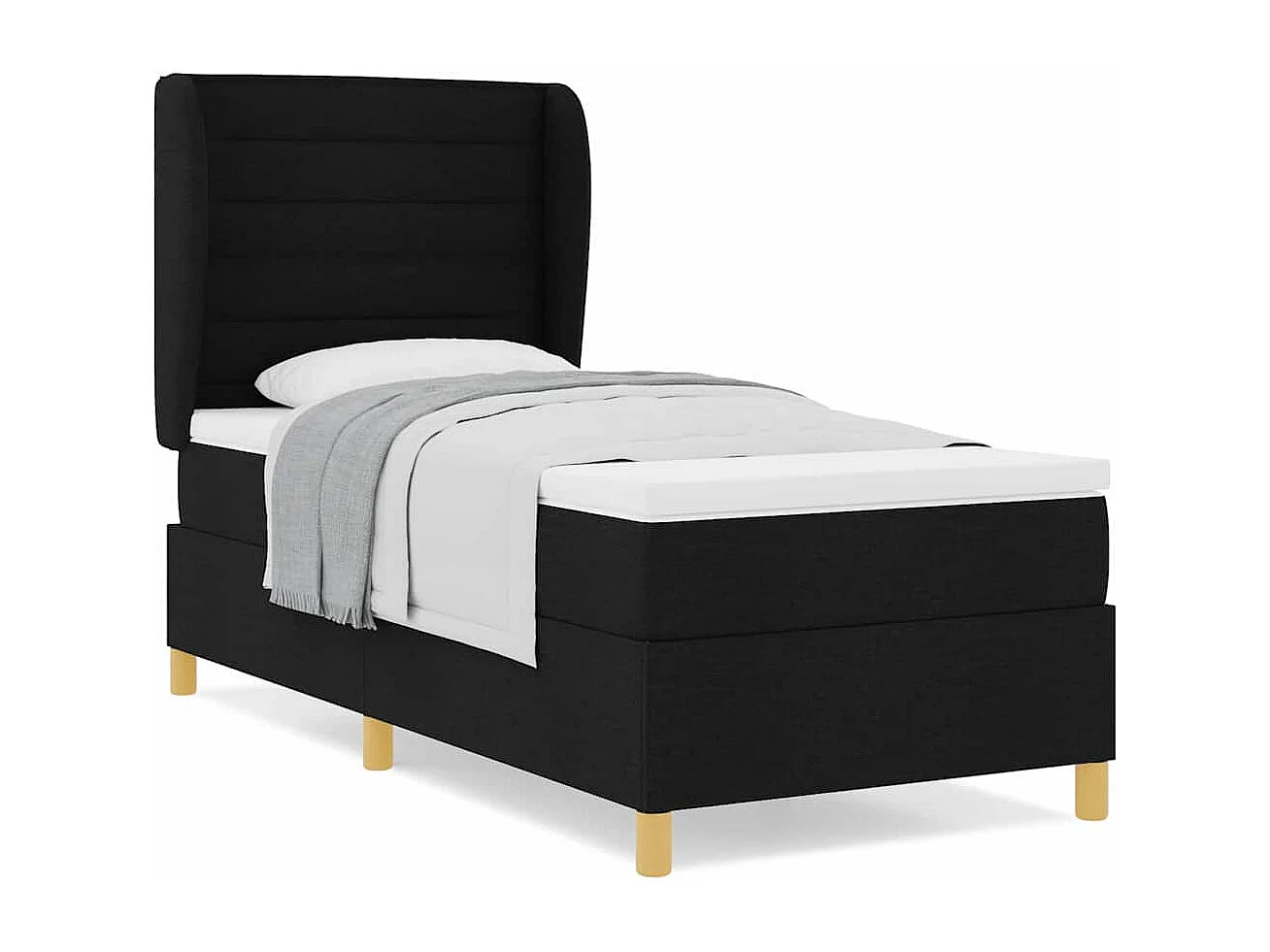 Cama con Somier y Colchón Gris Oscuro 90x190 cm de Tela Negro