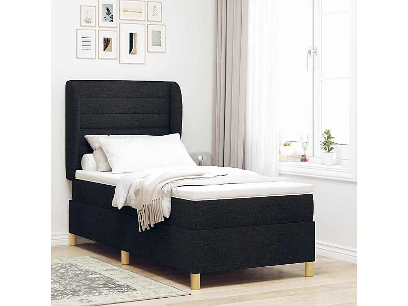 Cama con Somier y Colchón Gris Oscuro 90x190 cm de Tela Negro