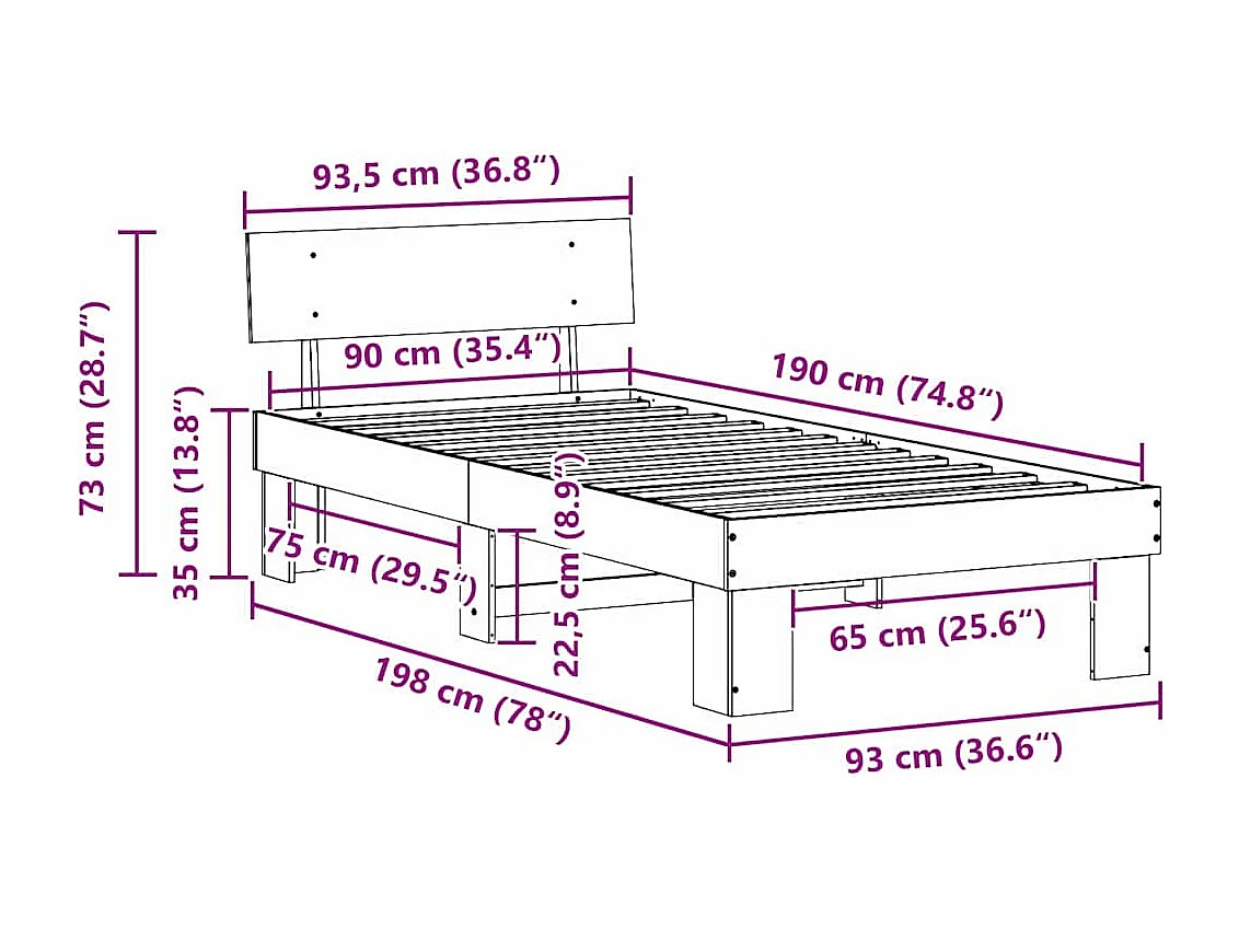 Estrutura da Cama Castanho 90 x 190 cm Madeira de pinho maciça