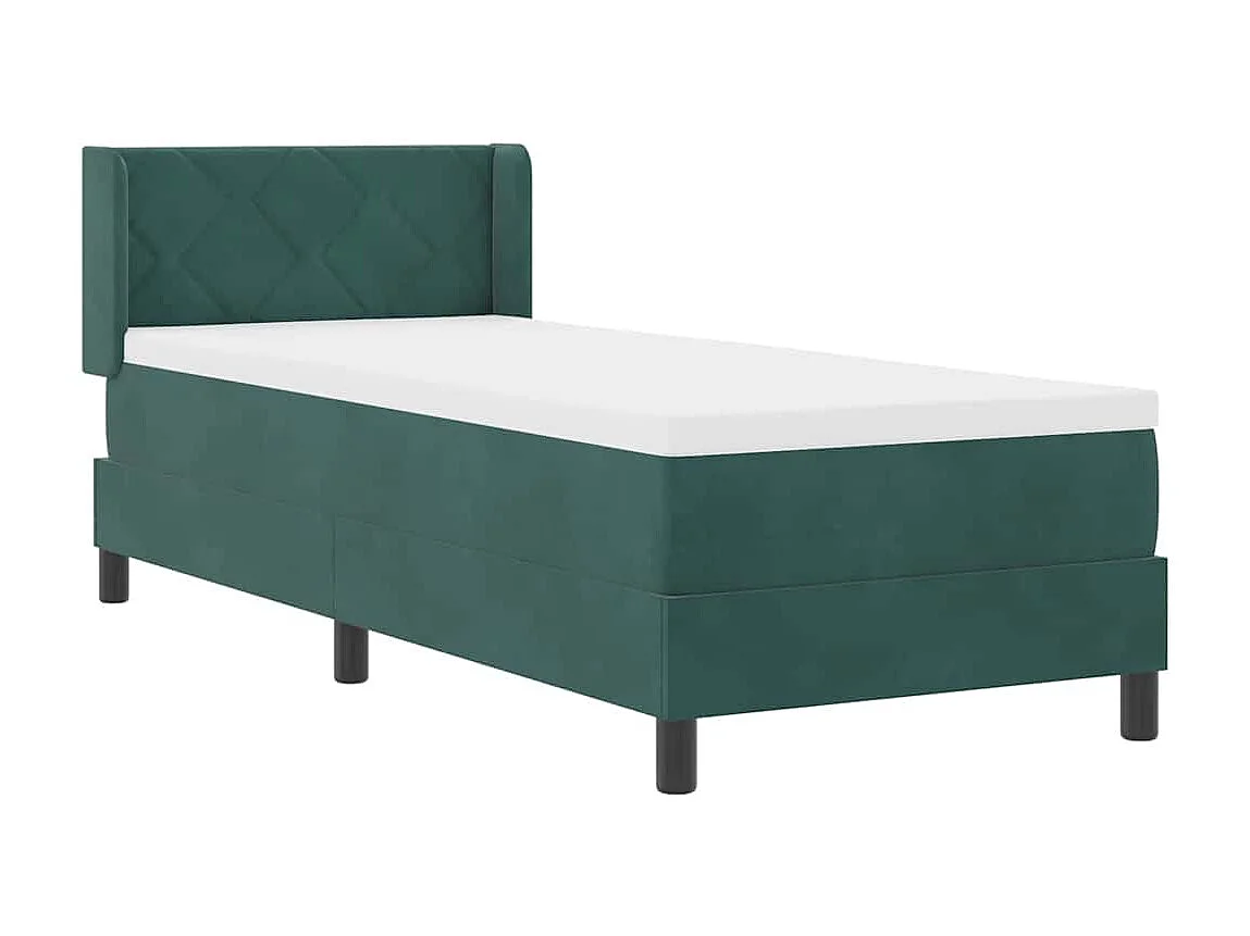Cama Box com Colchão Preta 100x200 cm Veludo Verde-escuro