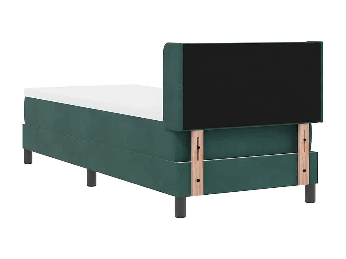 Cama Box com Colchão Preta 100x200 cm Veludo Verde-escuro