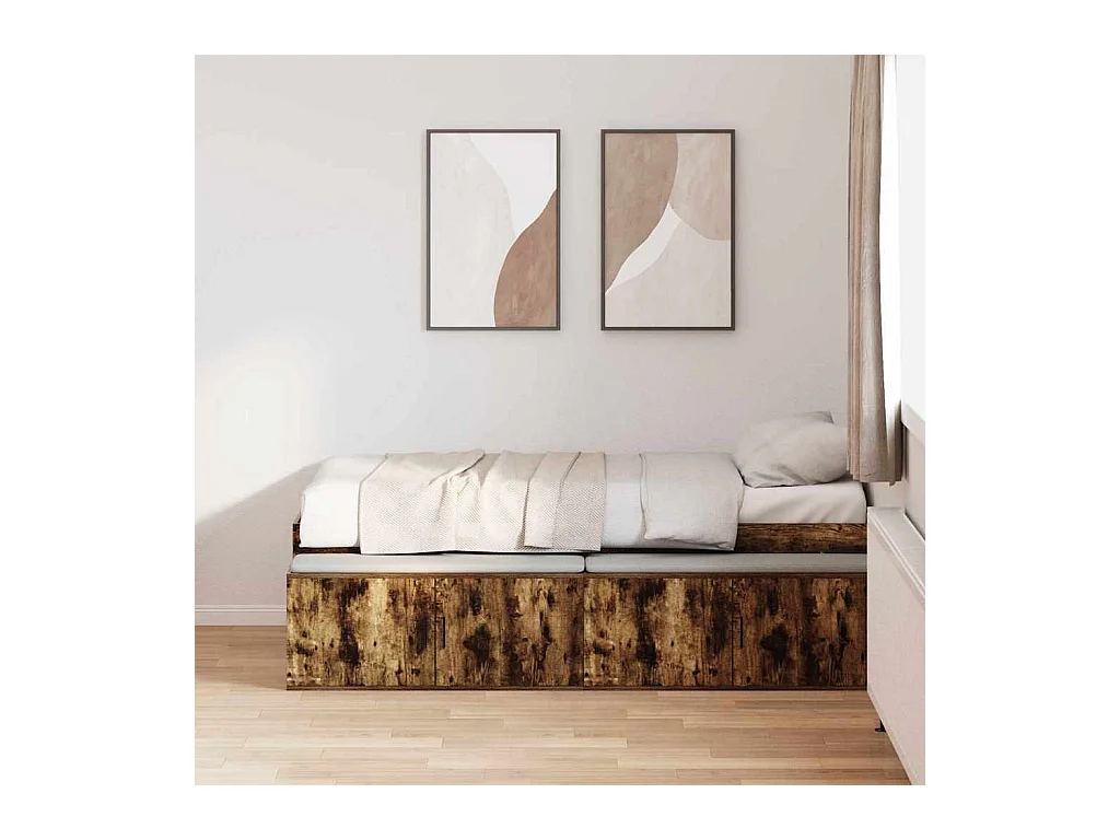 Cadre de lit avec rangement Chêne fumé 100 x 200 cm