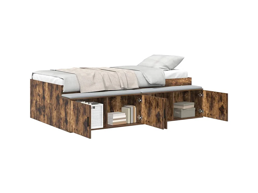 Cadre de lit avec rangement Chêne fumé 100 x 200 cm