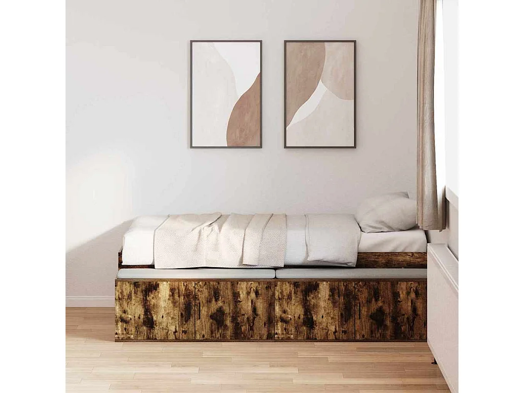 Cadre de lit avec rangement Chêne fumé 100 x 200 cm