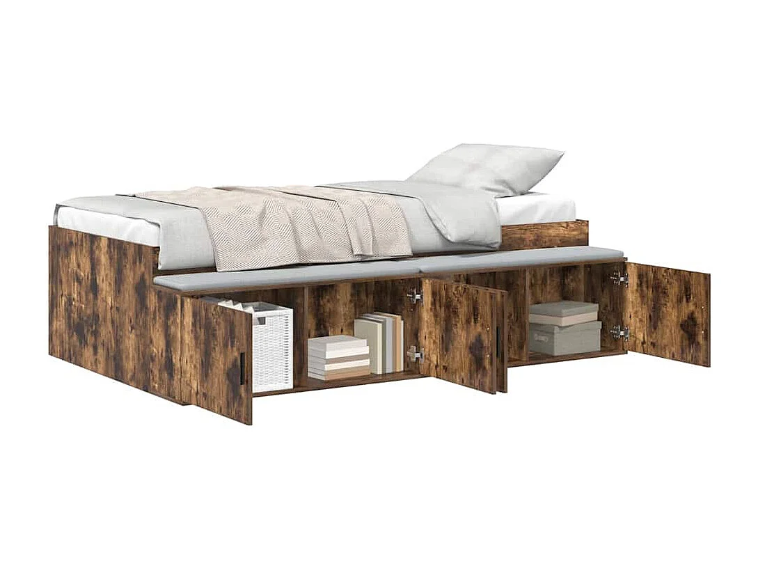 Cadre de lit avec rangement Chêne fumé 100 x 200 cm