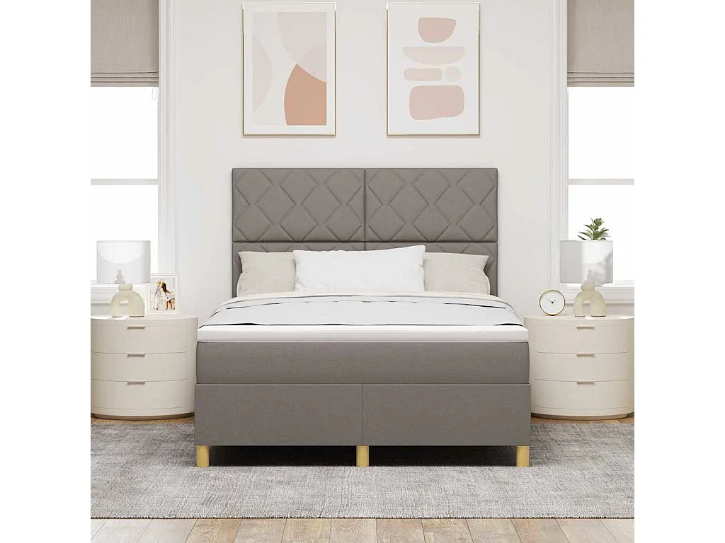 Cadre de lit avec tête de lit Taupe 160 x 200 cm tissu