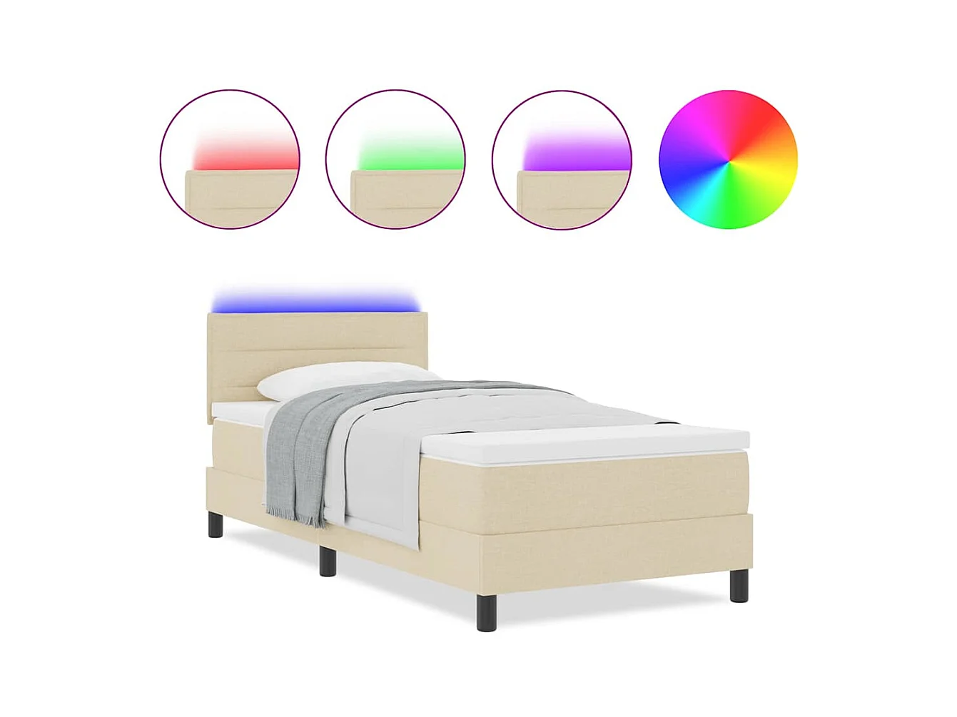 Cadre de lit avec matelas Crème 80 x 200 cm tissu