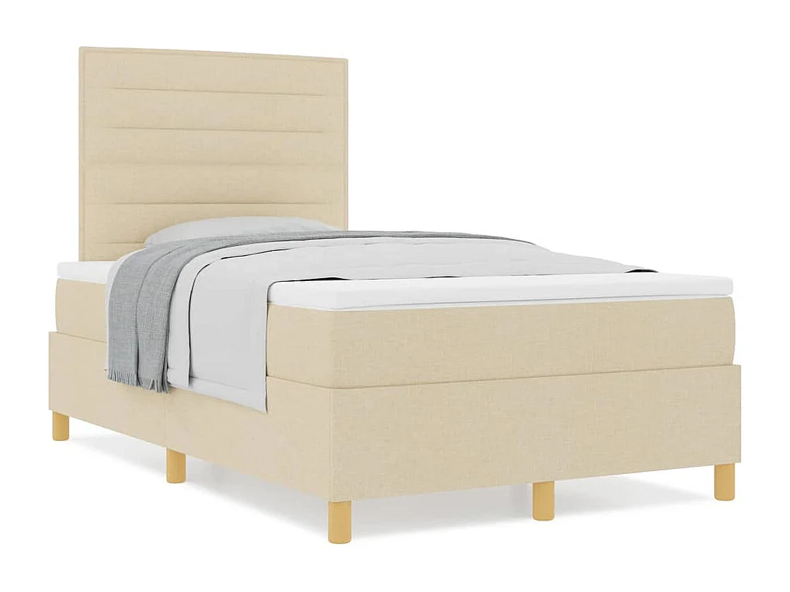 Cama tipo Box Spring con cabecera Crema 120 x 190 cm tela