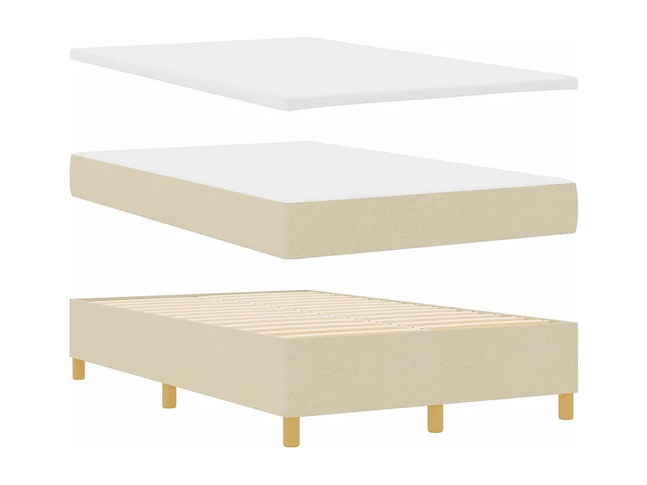 Cama tipo Box Spring con cabecera Crema 120 x 190 cm tela