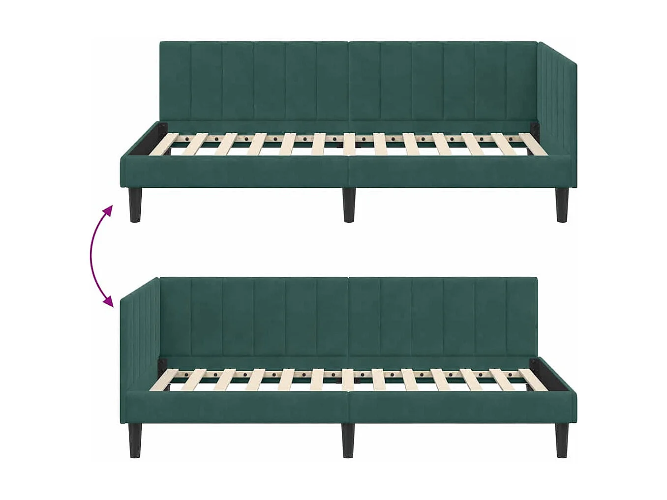 Cadre de lit d'angle Vert foncé 100 x 200 cm Velours