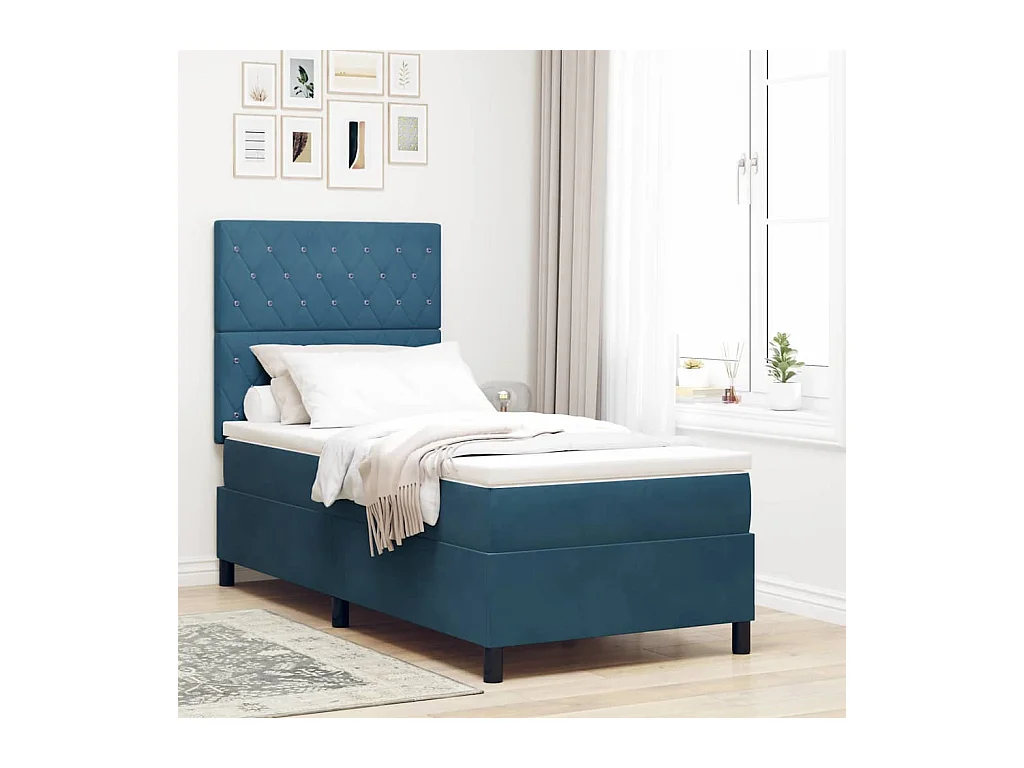 Cadre de lit avec matelas Bleu foncé 90 x 190 cm Velours