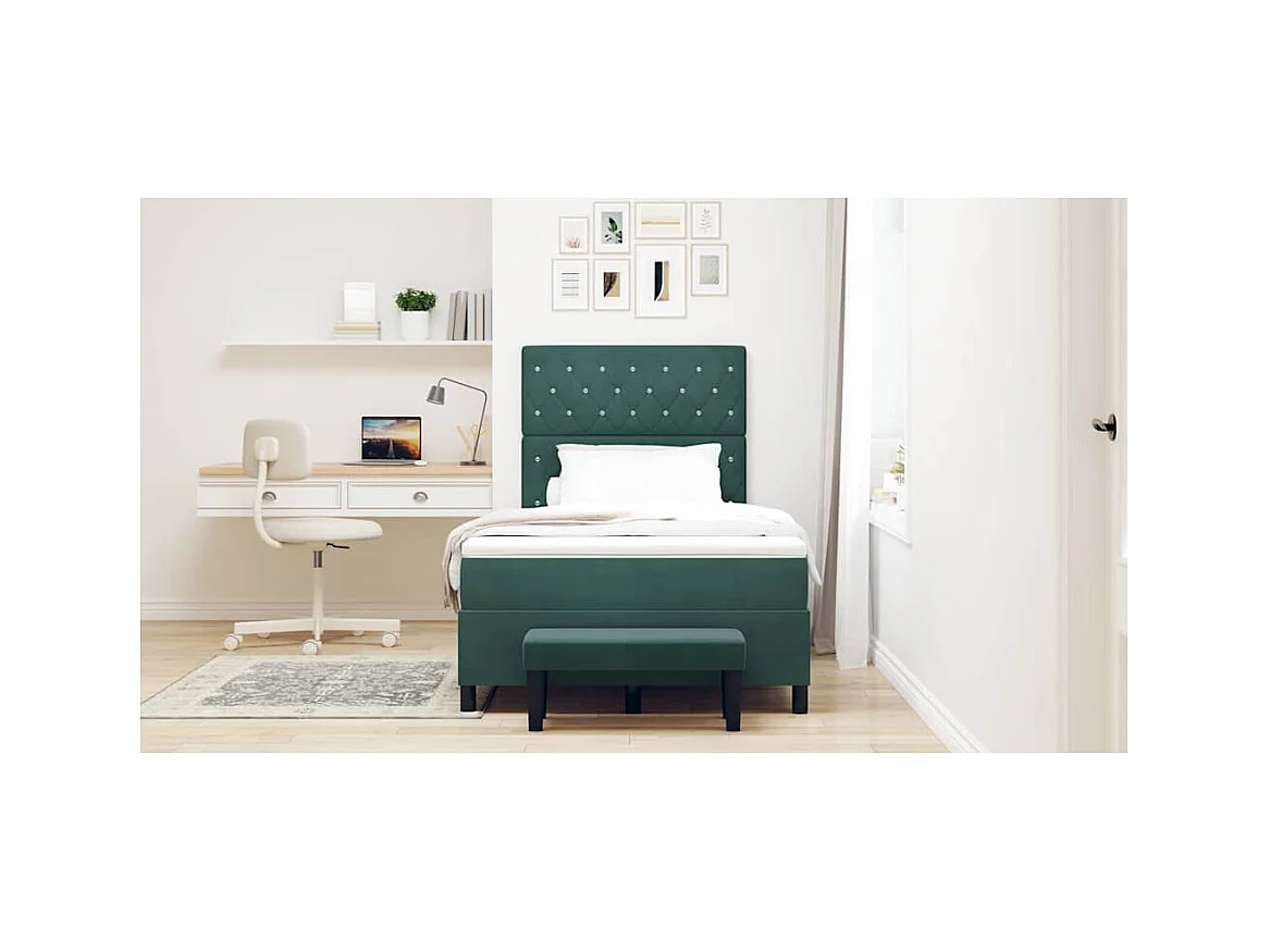 Cama tipo Box Spring Verde oscuro 120 x 200 cm Terciopelo