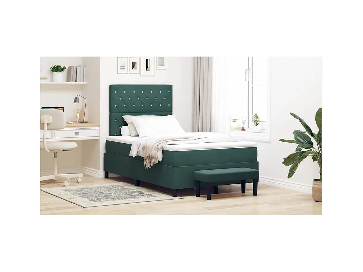 Cadre de lit avec matelas Vert foncé 120 x 200 cm Velours