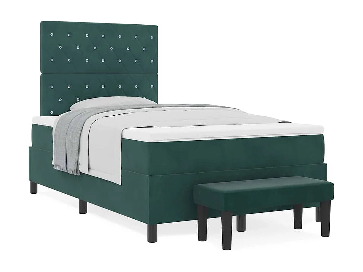 Cadre de lit avec matelas Vert foncé 120 x 200 cm Velours